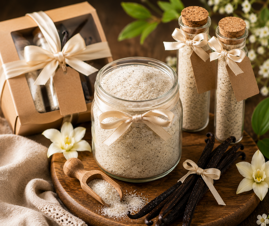 Vanilla bean sugar recipe for elegant gift packaging