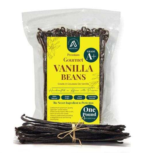 premium gourmet vanilla beans Grade A plus whole pods one pound pack natural Ugandan vanilla beans for baking extracts and desserts