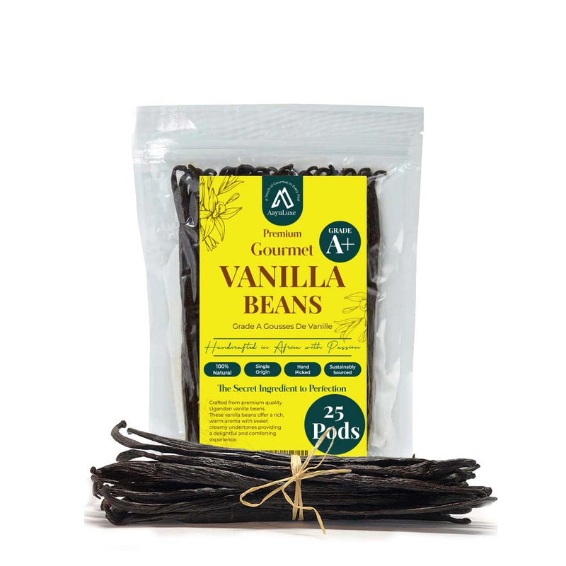 AayuLuxe Grade A+ vanilla beans 25 pods premium gourmet vanilla for baking and extract making