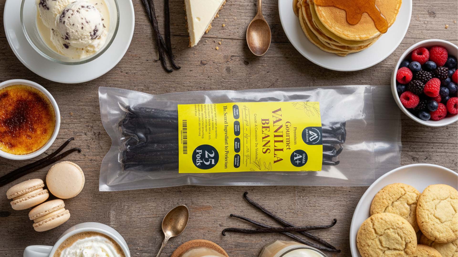 Grade A vanilla beans 25 pods premium gourmet vanilla beans for baking desserts ice cream cakes natural vanilla pods rich flavor