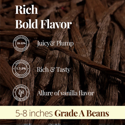 Grade A vanilla beans 5 to 8 inches rich bold flavor juicy plump gourmet vanilla pods premium natural vanilla for baking and extracts