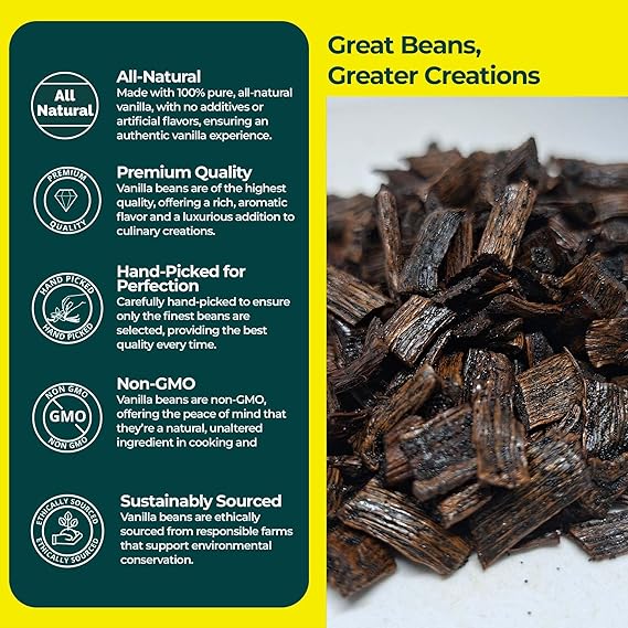 Grade B vanilla bean cuts all natural non GMO premium quality sustainably sourced vanilla pieces for baking extracts and food use