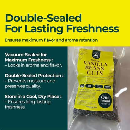 Grade B vanilla bean cuts vacuum sealed double sealed packaging for freshness bulk premium vanilla supplier Uganda