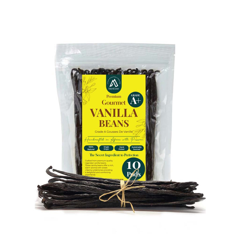 Ugandan vanilla beans Grade A 10 pods premium gourmet vanilla beans in pouch plump oily rich aroma for baking and extracts